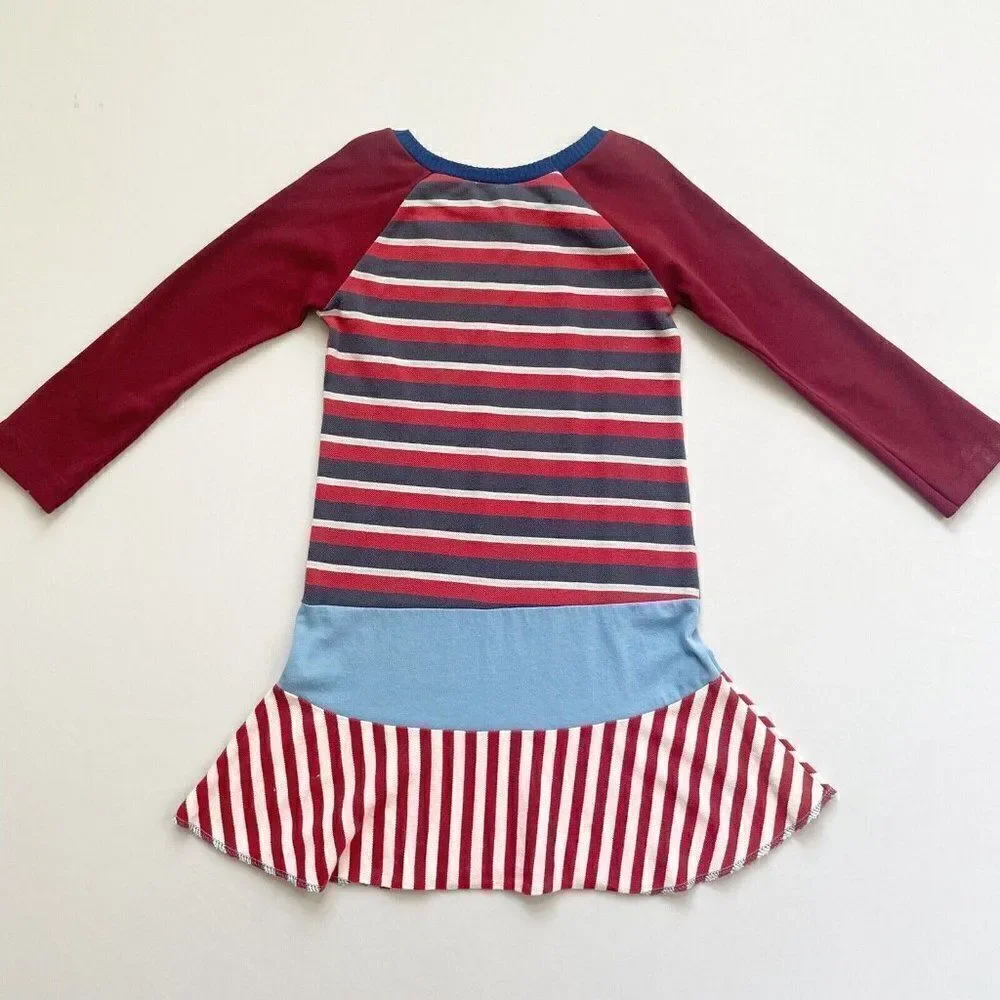 CourtneyCourtney Long Sleeve Girls Red Dress Sz 5/6 Twirl Skirt Upcycled Striped